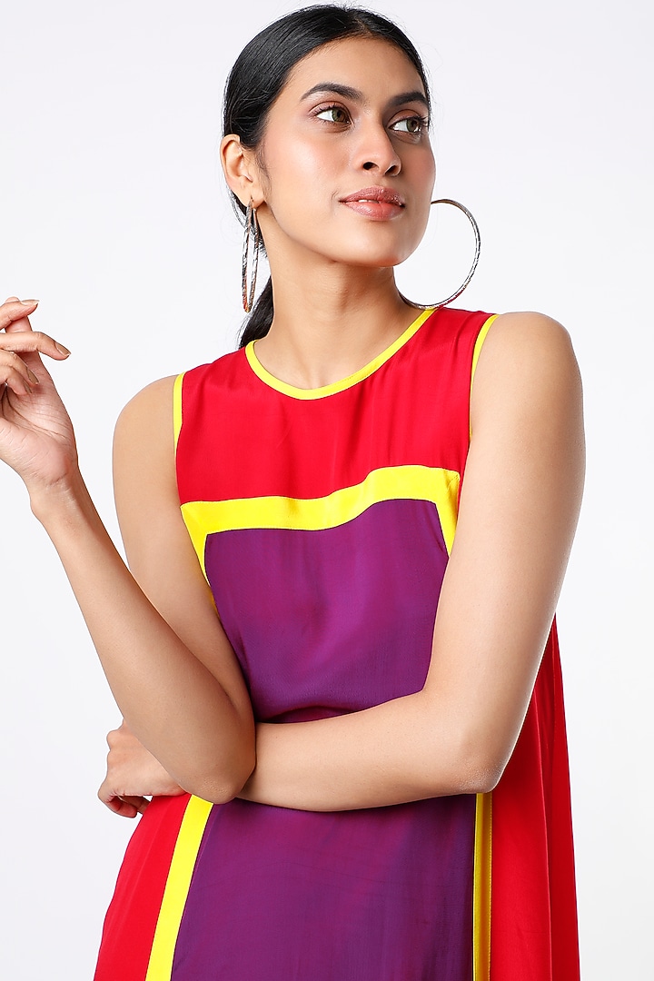 Red & Purple Color Blocked Maxi Summer Dress by Wendell Rodricks at Pernia's Pop Up Shop