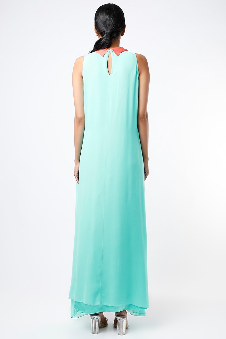 Sea Green & Peach Maxi Summer Dress by Wendell Rodricks at Pernia's Pop Up Shop