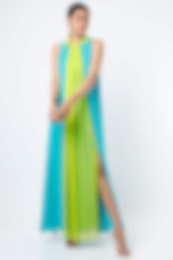 Turquoise & Neon Green Maxi Dress by Wendell Rodricks at Pernia's Pop Up Shop