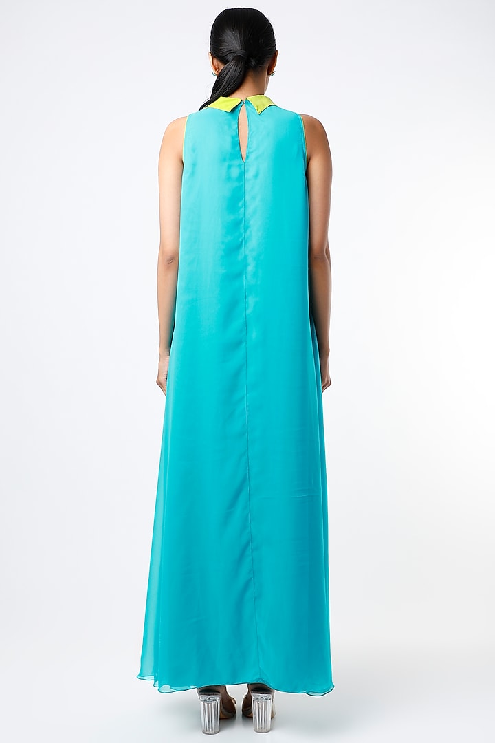 Turquoise & Neon Green Maxi Summer Dress by Wendell Rodricks at Pernia's Pop Up Shop 2026 Turquoise & Neon Green Maxi Summer Dress by Wendell Rodricks at Pernia's Pop Up Shop 2026