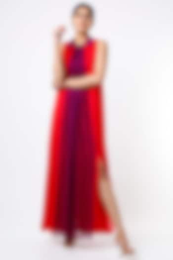Red & Purple Maxi Dress by Wendell Rodricks