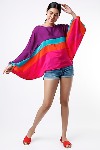 Purple & Fuchsia Color Blocked Kaftan Top by Wendell Rodricks