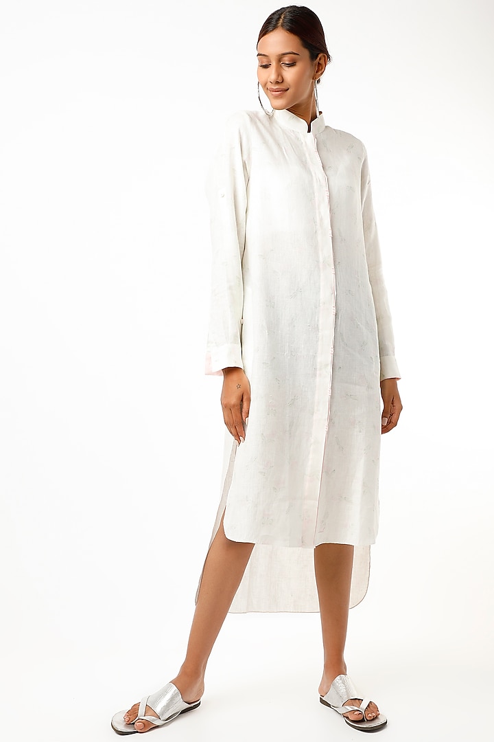 Ivory Calla Lilie Shirt Dress by Wendell Rodricks