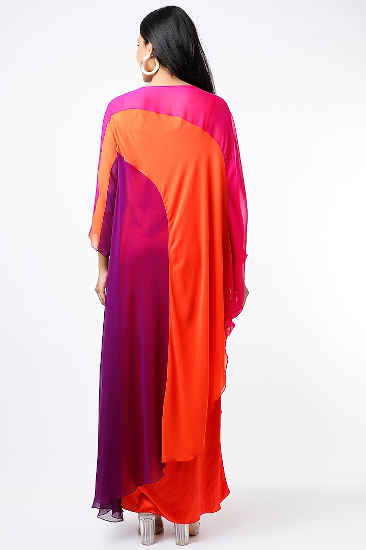 Fuchsia & Orange Georgette Kaftan by Wendell Rodricks at Pernia's Pop Up Shop