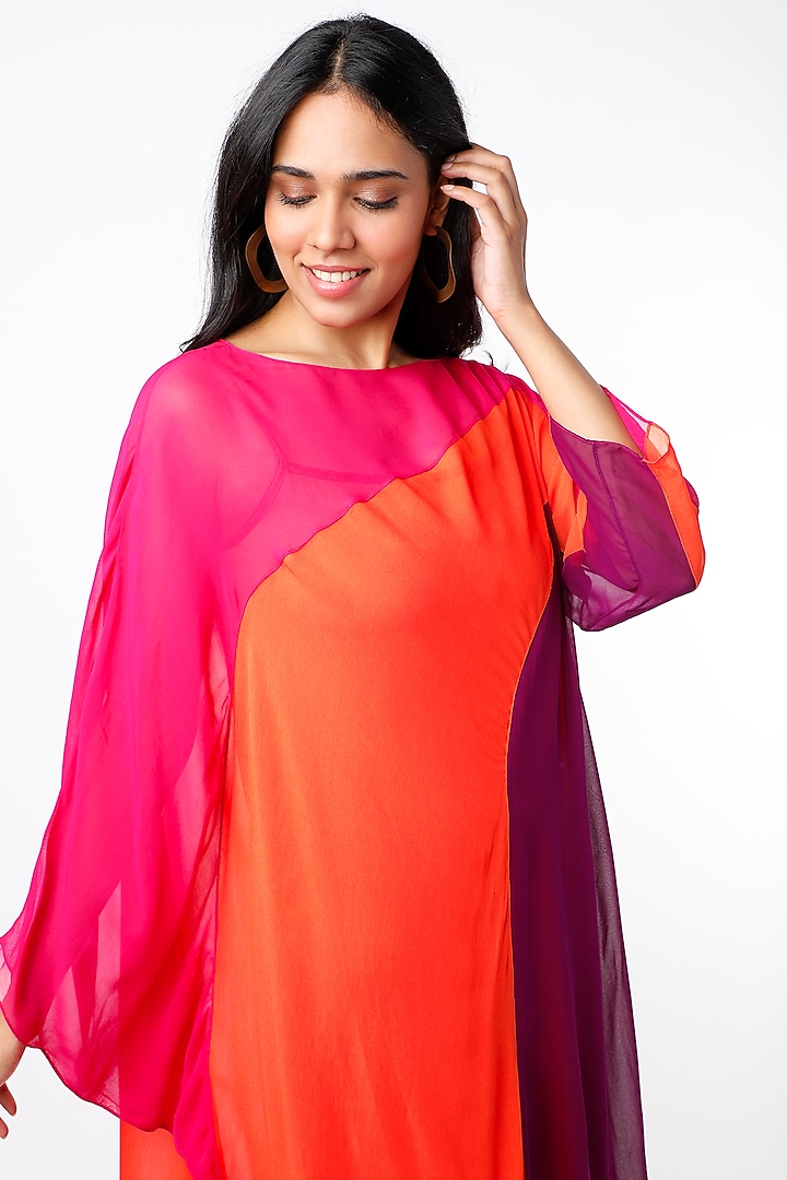 Fuchsia & Orange Georgette Kaftan by Wendell Rodricks at Pernia's Pop Up Shop