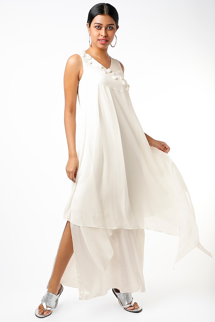 Ivory Embroidered Layered Dress by Wendell Rodricks