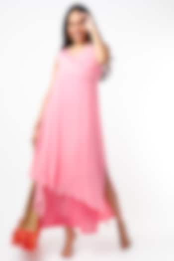 Pink Embroidered Layered Summer Dress by Wendell Rodricks at Pernia's Pop Up Shop