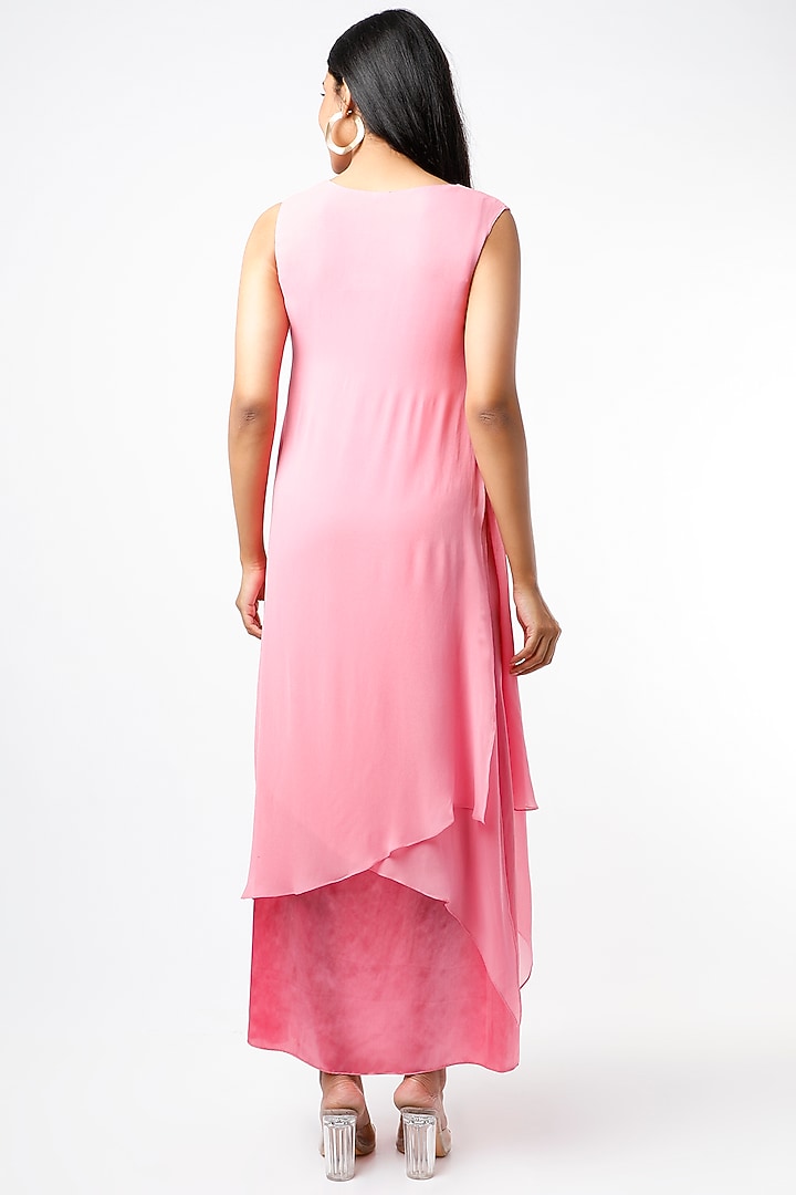Pink Embroidered Layered Summer Dress by Wendell Rodricks at Pernia's Pop Up Shop