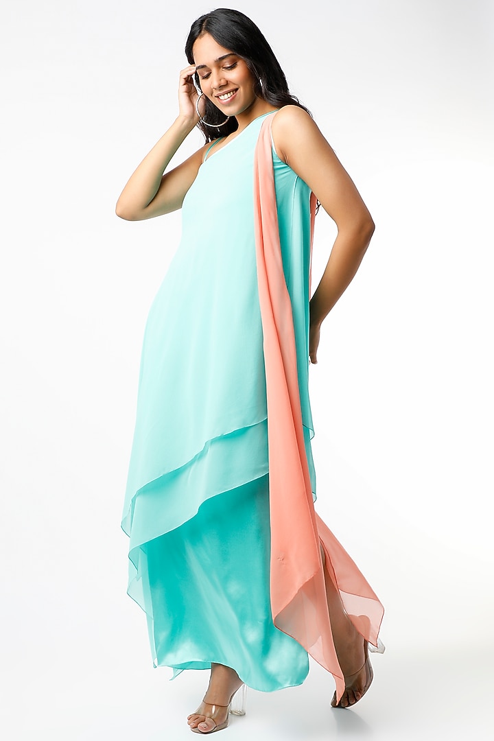Sea Green One Shoulder Layered Maxi Summer Dress by Wendell Rodricks at Pernia's Pop Up Shop