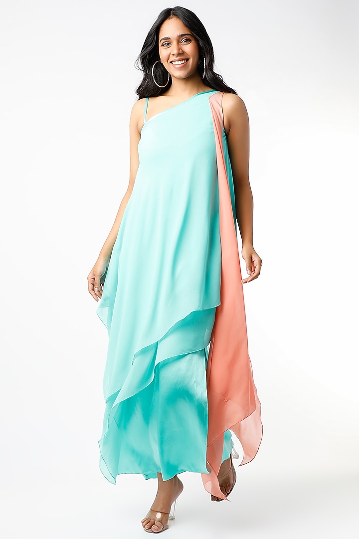 Sea Green One Shoulder Layered Maxi Summer Dress by Wendell Rodricks at Pernia's Pop Up Shop