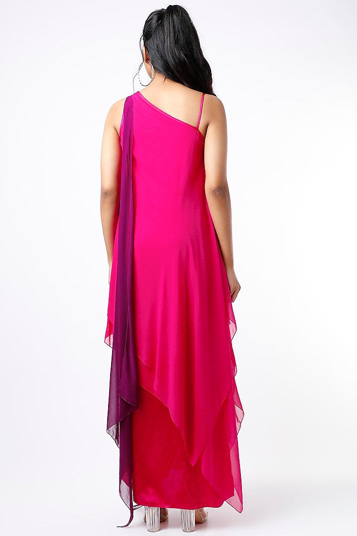 Fuchsia One Shoulder Layered Maxi Summer Dress by Wendell Rodricks at Pernia's Pop Up Shop