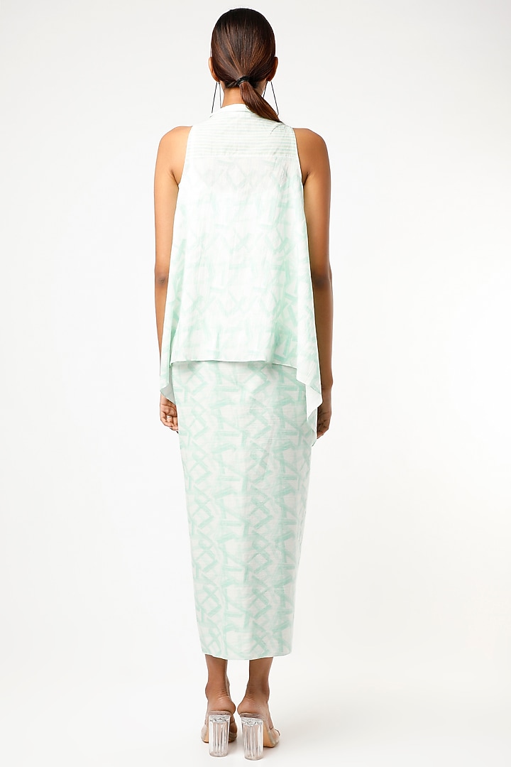 Aqua Green Geometrical Printed Sarong Skirt Set by Wendell Rodricks at Pernia's Pop Up Shop