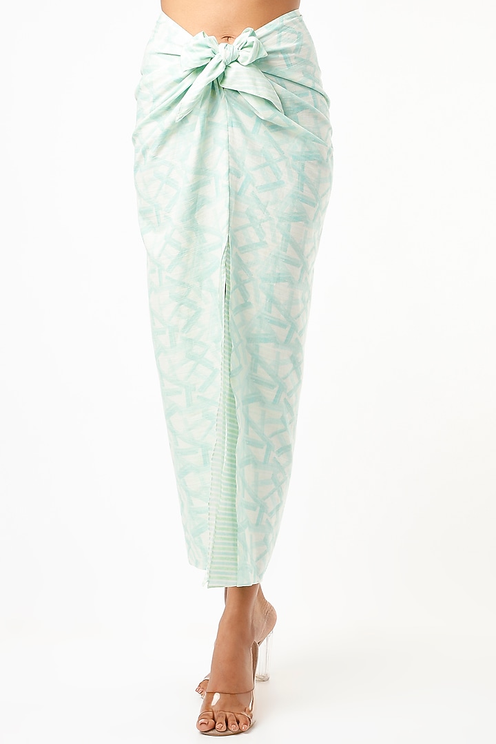 Aqua Green Geometrical Printed Sarong Skirt Set by Wendell Rodricks at Pernia's Pop Up Shop