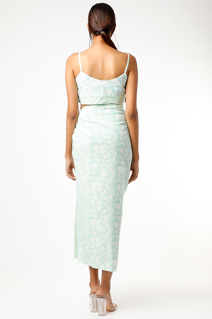 Aqua Green Geometrical Printed Sarong Skirt Set by Wendell Rodricks at Pernia's Pop Up Shop