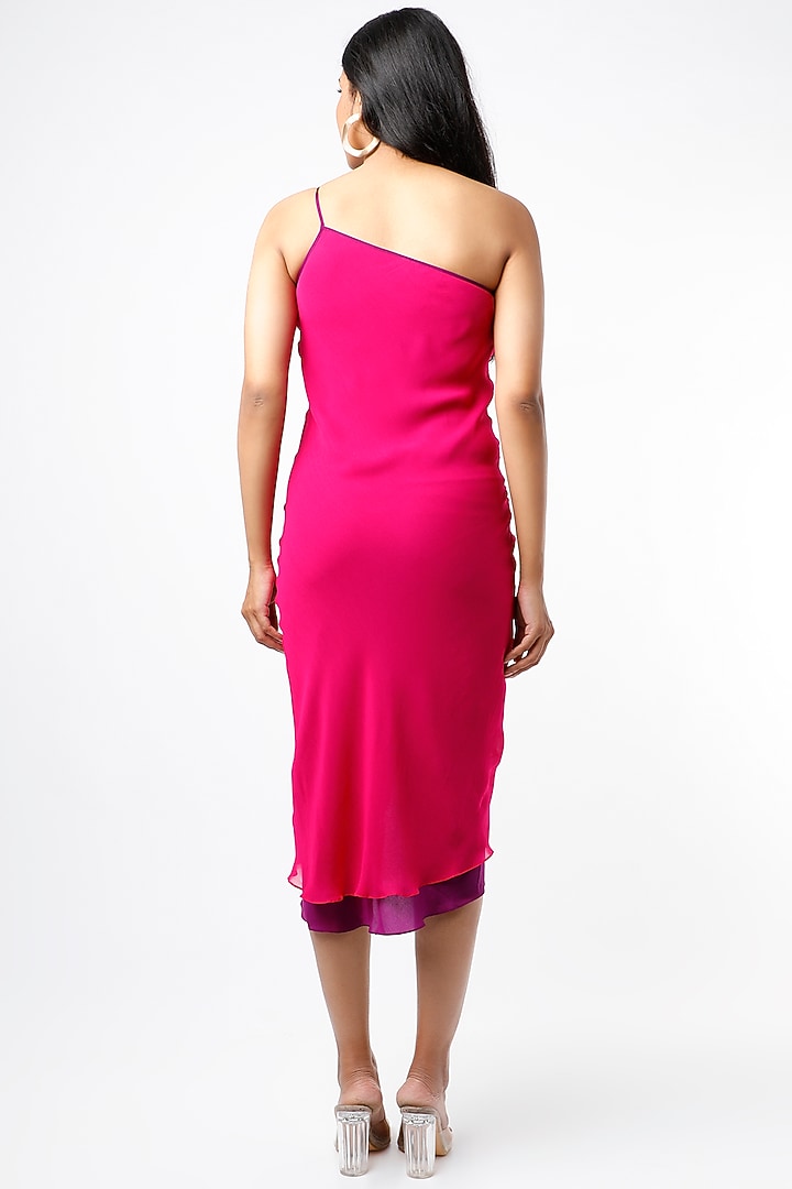Fuchsia One-Shoulder Ruched Summer Dress by Wendell Rodricks at Pernia's Pop Up Shop