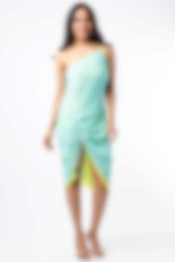 Sea Green One-Shoulder Ruched Summer Dress by Wendell Rodricks at Pernia's Pop Up Shop