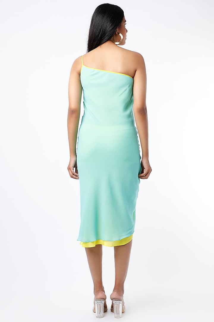 Sea Green One-Shoulder Ruched Summer Dress by Wendell Rodricks at Pernia's Pop Up Shop