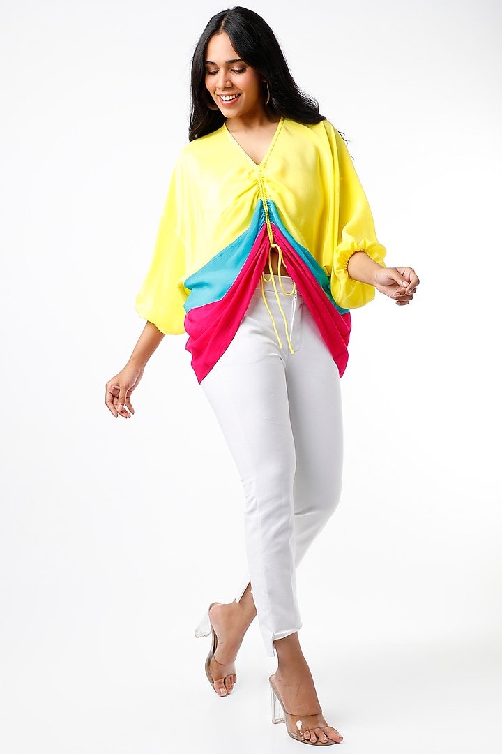 Lime Yellow Ruched Top by Wendell Rodricks at Pernia's Pop Up Shop