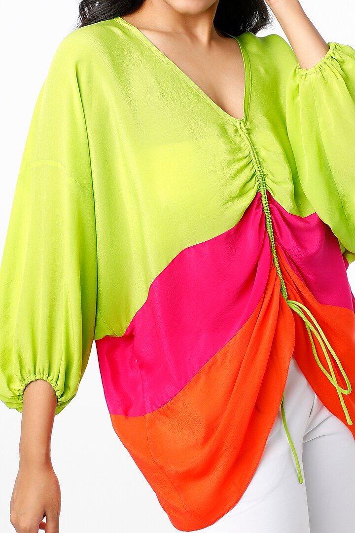 Neon Green Ruched Top by Wendell Rodricks