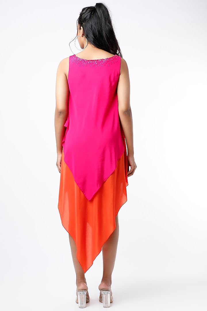 Fuchsia & Orange Embroidered Layered Summer Dress by Wendell Rodricks at Pernia's Pop Up Shop