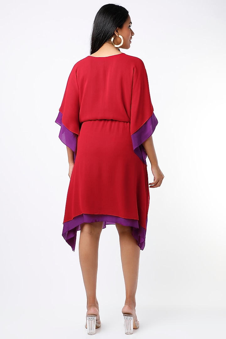 Red & Purple Layered Kaftan Dress by Wendell Rodricks at Pernia's Pop Up Shop