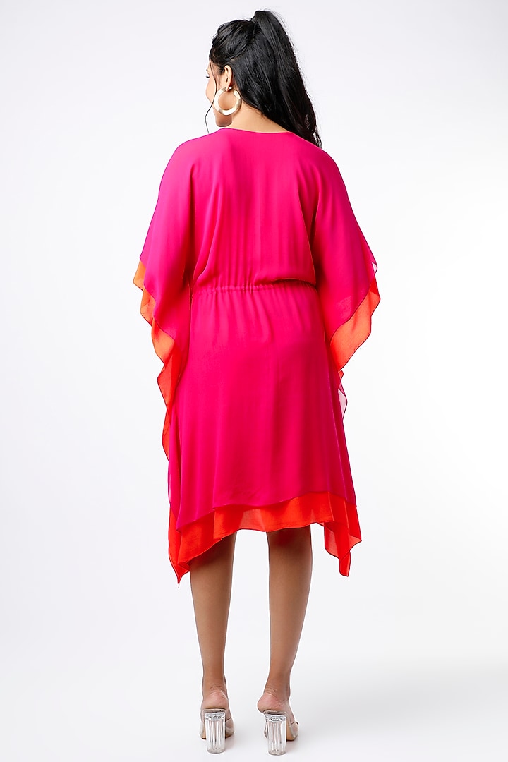 Fuchsia & Orange Layered Kaftan Dress by Wendell Rodricks at Pernia's Pop Up Shop