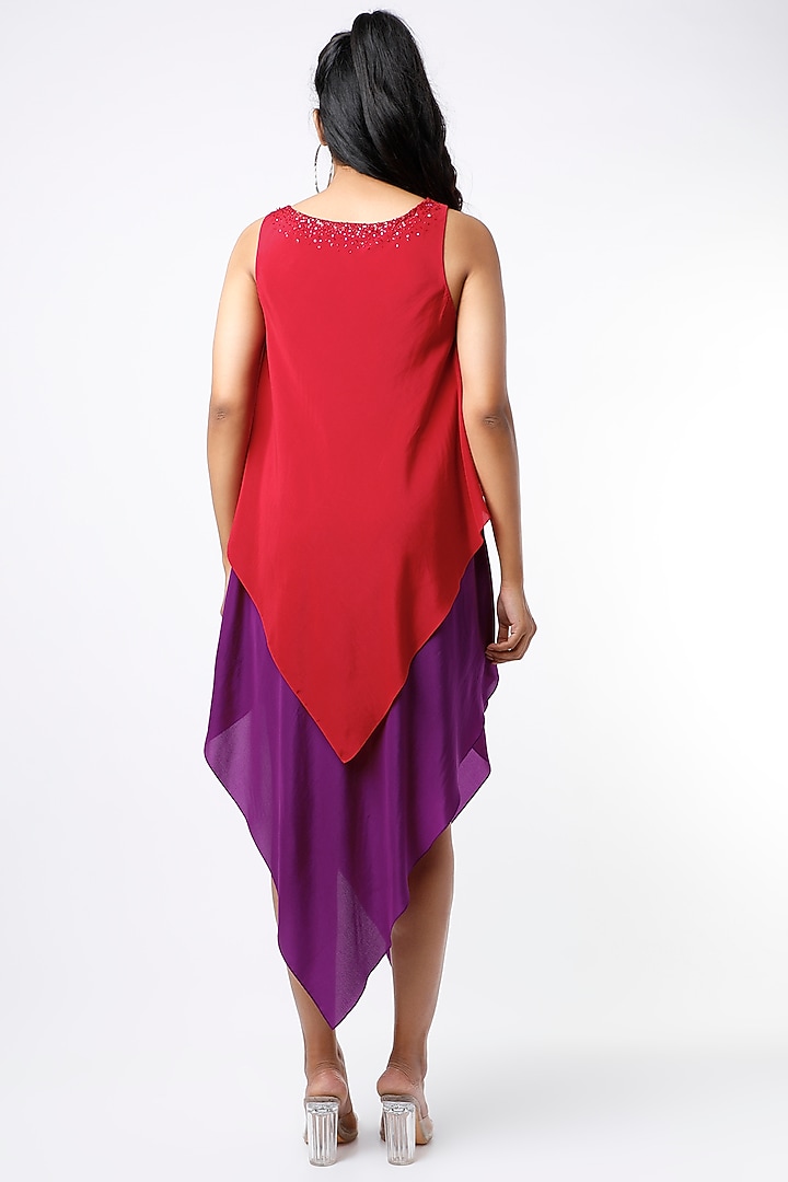 Red & Purple Embroidered Layered Summer Dress by Wendell Rodricks at Pernia's Pop Up Shop