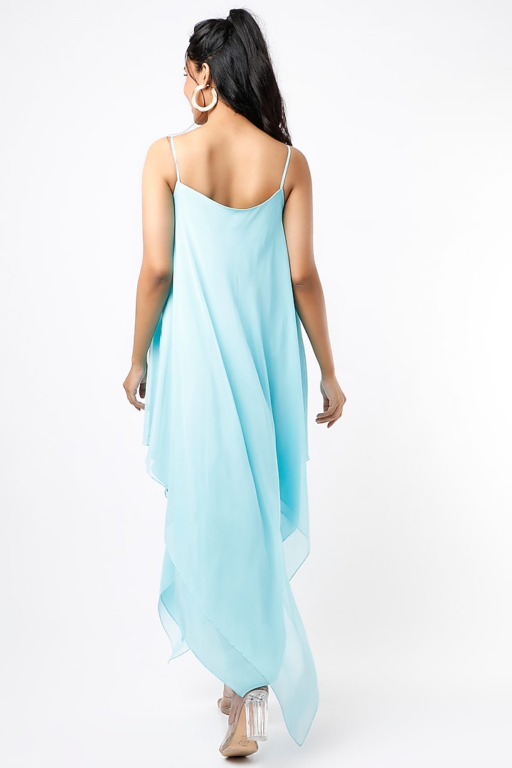 Powder Blue Asymmetrical Summer Dress by Wendell Rodricks at Pernia's Pop Up Shop