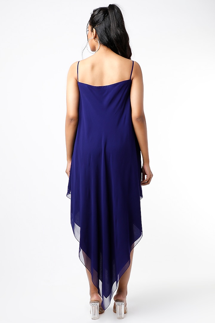 Midnight Blue Asymmetrical Summer Dress by Wendell Rodricks at Pernia's Pop Up Shop