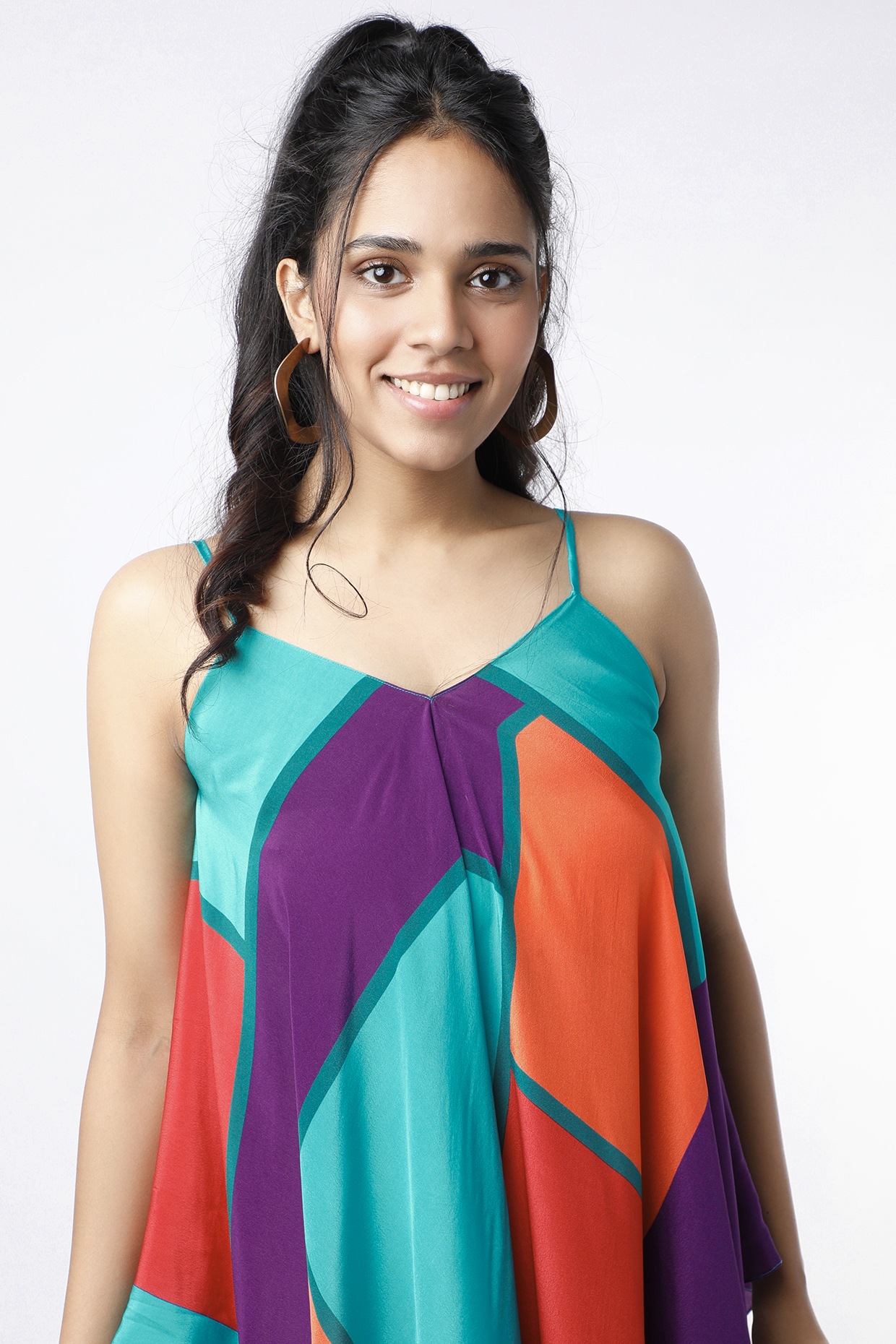 Turquoise & Orange Handkerchief Top by Wendell Rodricks at Pernia's Pop Up Shop