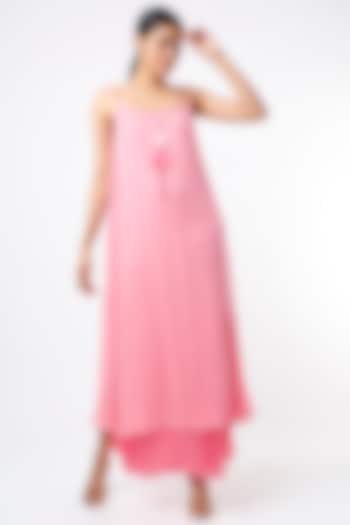 Pink Embellished Layered Maxi Dress by Wendell Rodricks