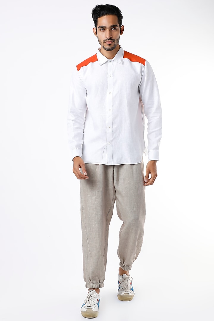White Contrast Shoulder Shirt by Wendell Rodricks Men