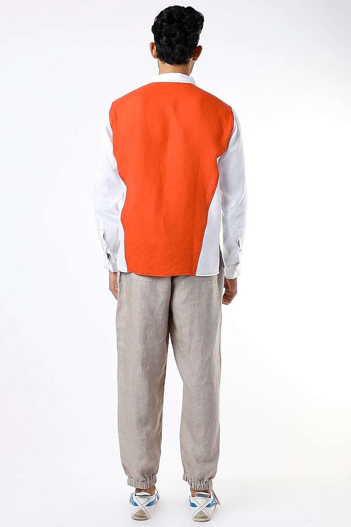 White Contrast Shoulder Party Wear Shirt by Wendell Rodricks Men at Pernia's Pop Up Shop