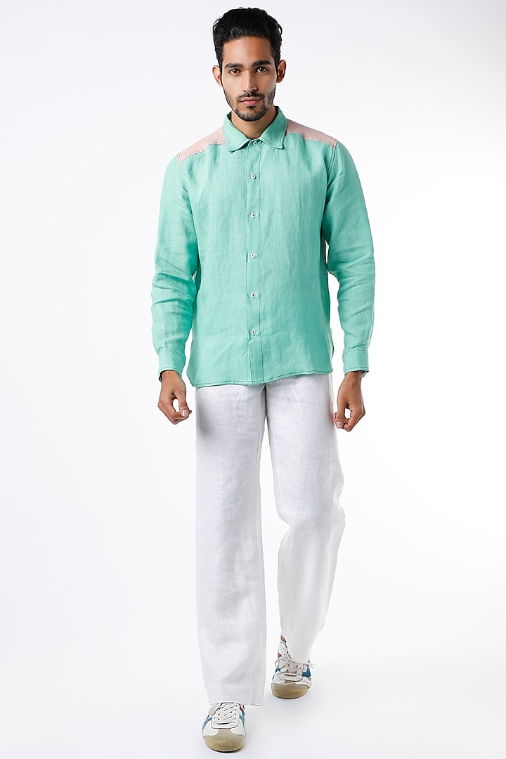 Mint Contrast Shoulder Shirt by Wendell Rodricks Men