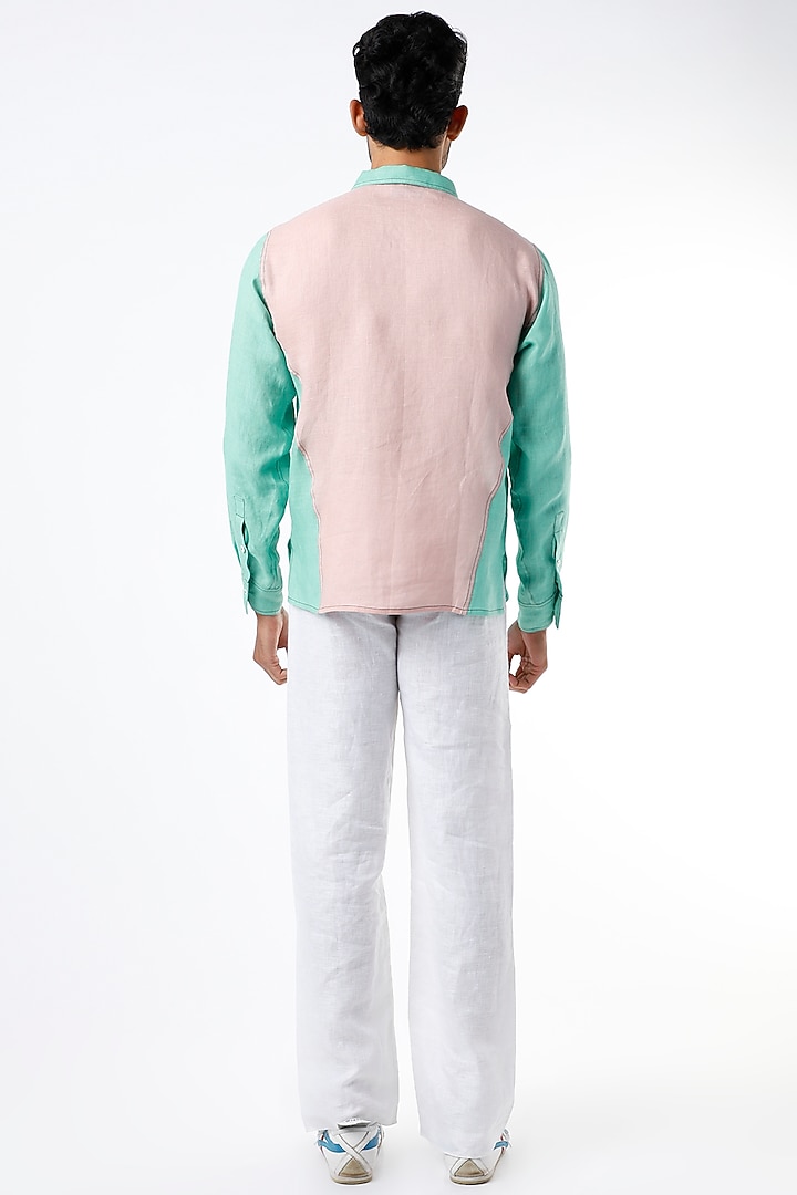 Mint Contrast Shoulder Party Wear Shirt by Wendell Rodricks Men at Pernia's Pop Up Shop