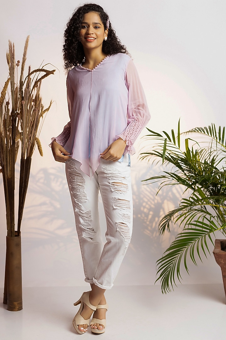 Lavender Pearl Asymmetrical Pearl Top by Wendell Rodricks at Pernia's Pop Up Shop