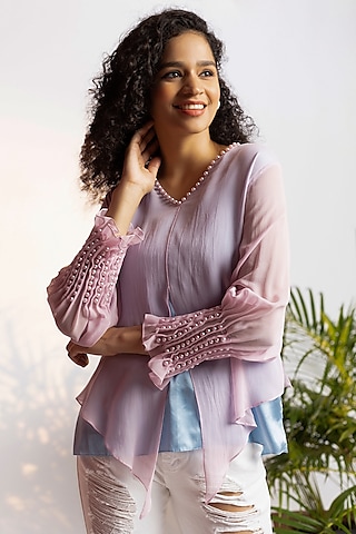 Lavender Pearl Asymmetrical Pearl Top by Wendell Rodricks