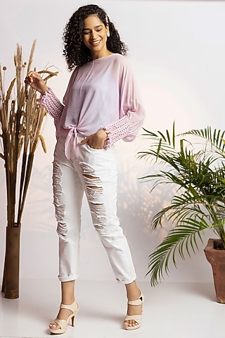 Lavender Pearl Tie- up Top by Wendell Rodricks