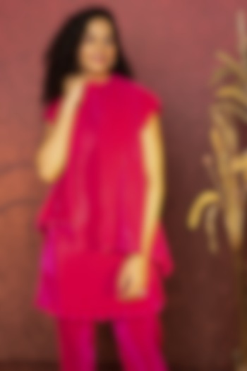 Hot Pink Crinkle Top With Back Slit by Wendell Rodricks at Pernia's Pop Up Shop