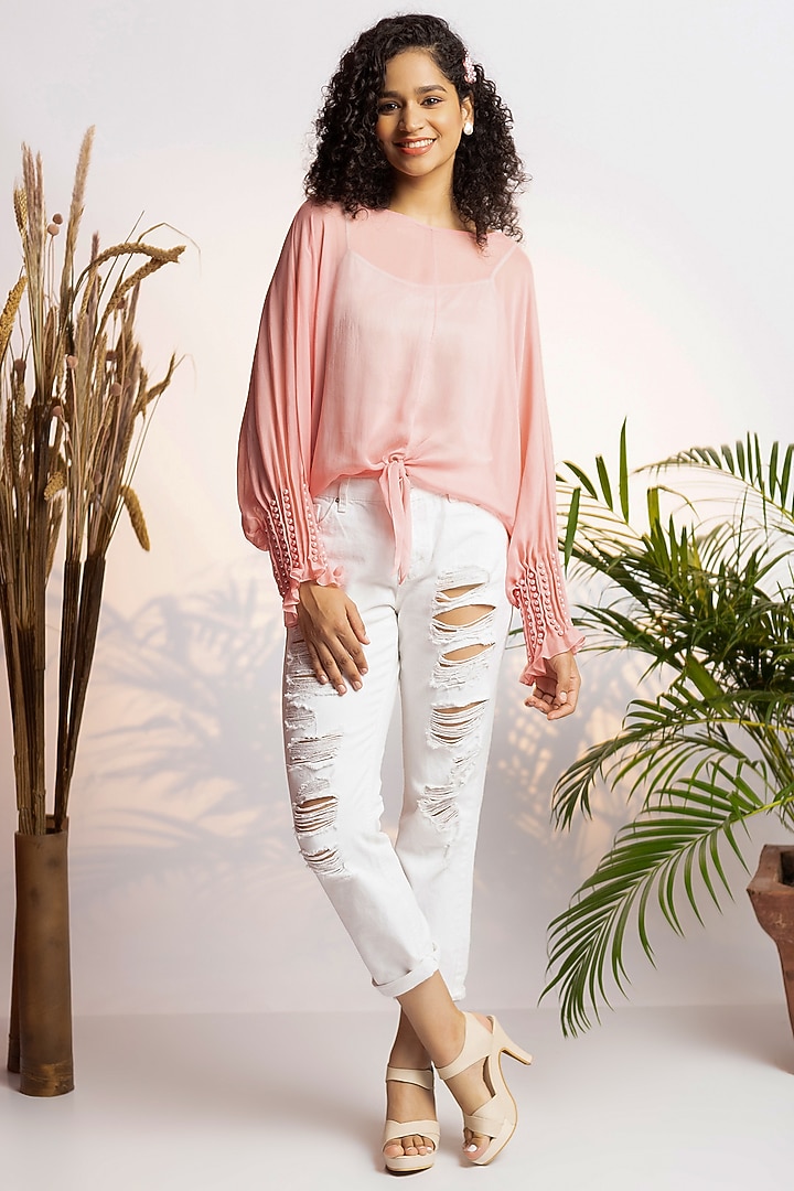 Cherry Blossom Pearl Tie- up Top by Wendell Rodricks at Pernia's Pop Up Shop