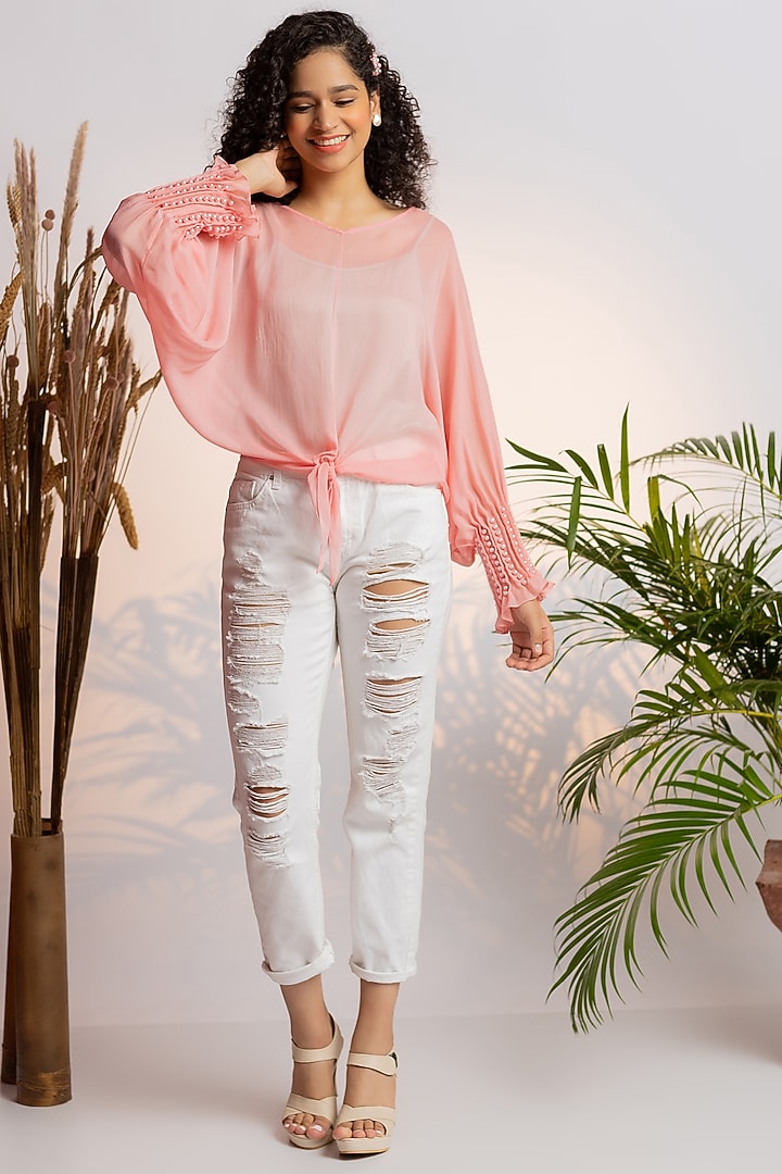 Cherry Blossom Pearl Tie- up Top by Wendell Rodricks at Pernia's Pop Up Shop