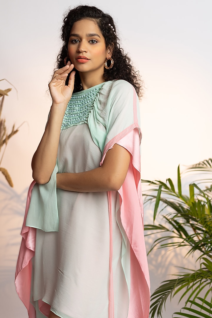 Seafoam Pearl Asymmetric Kaftan by Wendell Rodricks at Pernia's Pop Up Shop