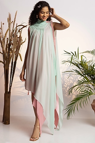 Seafoam Georgette Asymmetric Dress by Wendell Rodricks