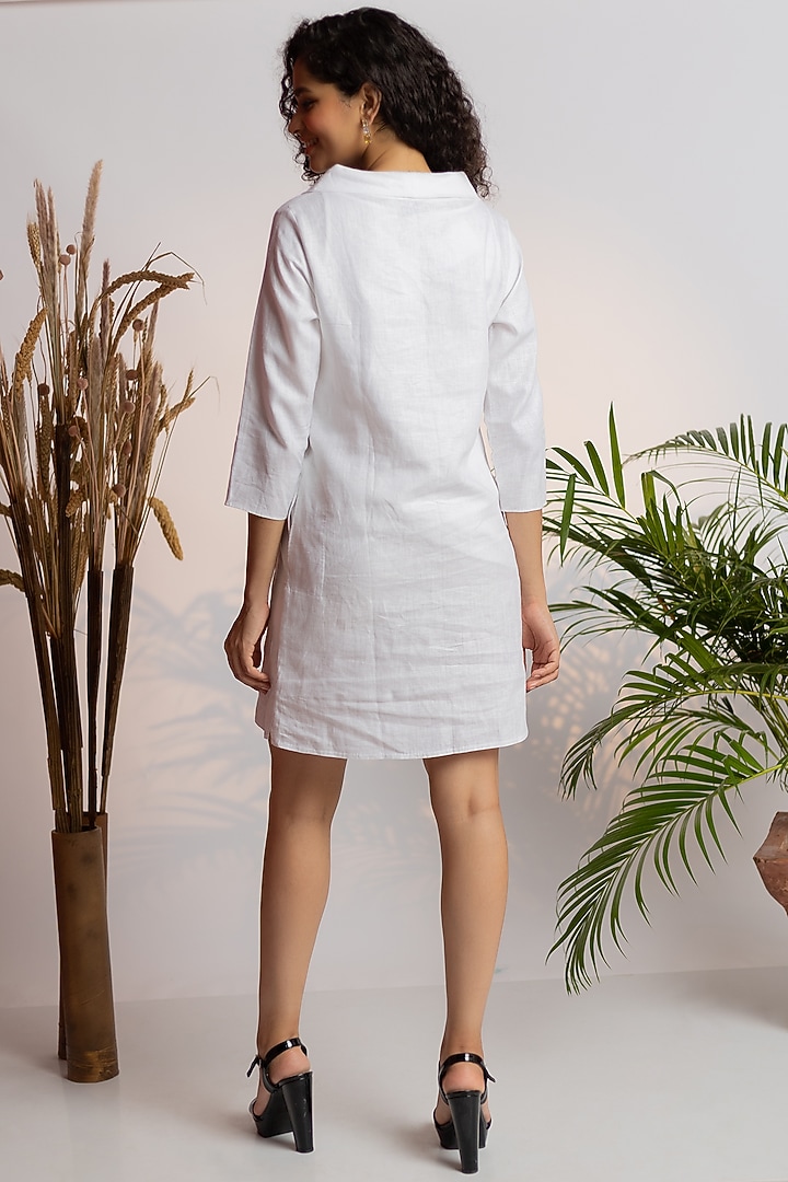 White Roll Up Collar Summer Dress by Wendell Rodricks at Pernia's Pop Up Shop