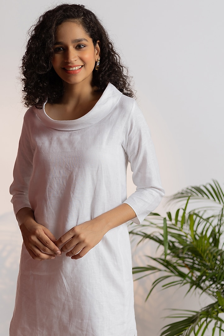 White Roll Up Collar Summer Dress by Wendell Rodricks at Pernia's Pop Up Shop