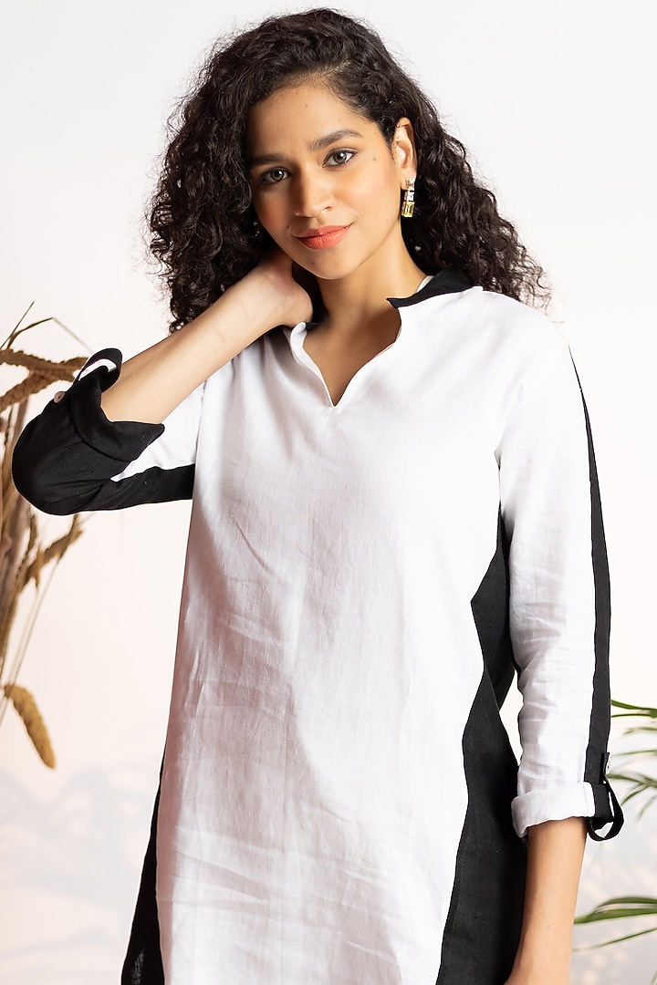 Black & White Linen High-Low Summer Dress by Wendell Rodricks at Pernia's Pop Up Shop