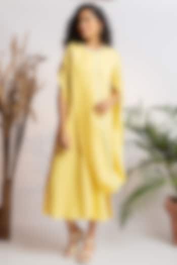 Light Yellow Linen Draped Cowl Summer Dress by Wendell Rodricks at Pernia's Pop Up Shop