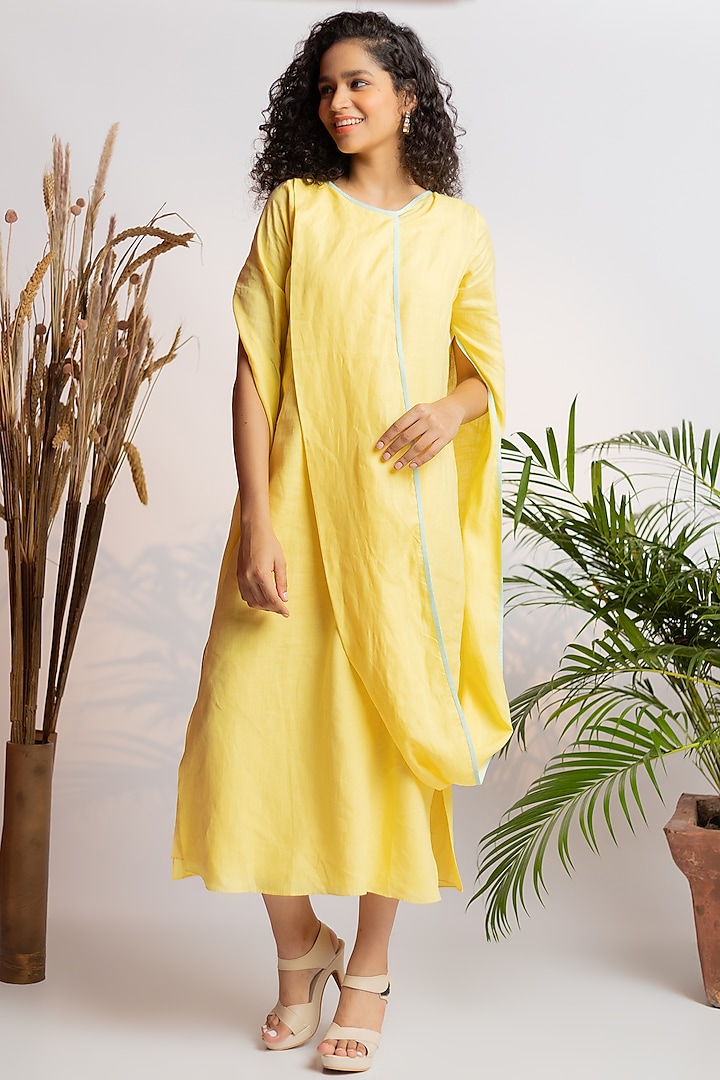 Light Yellow Cowl Dress by Wendell Rodricks