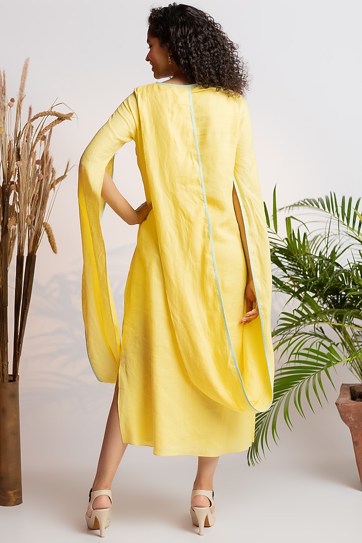 Light Yellow Linen Draped Cowl Summer Dress by Wendell Rodricks at Pernia's Pop Up Shop