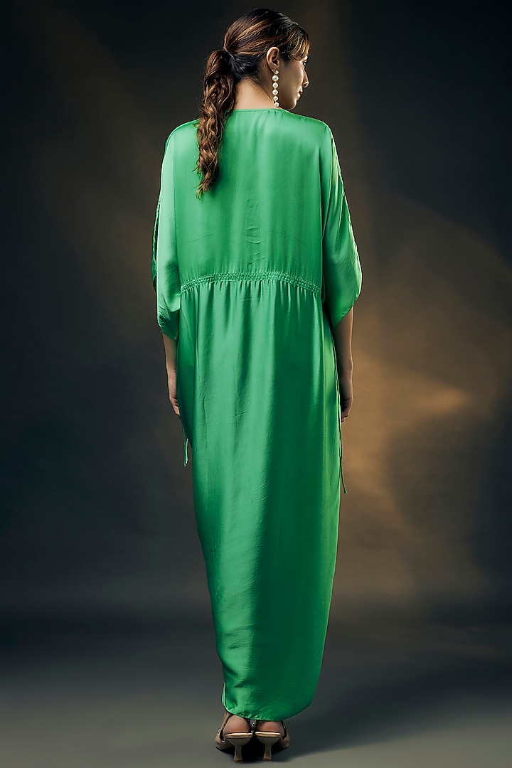 Mint Green Bamberg Satin Ruched Vacation Dress by Wendell Rodricks at Pernia's Pop Up Shop